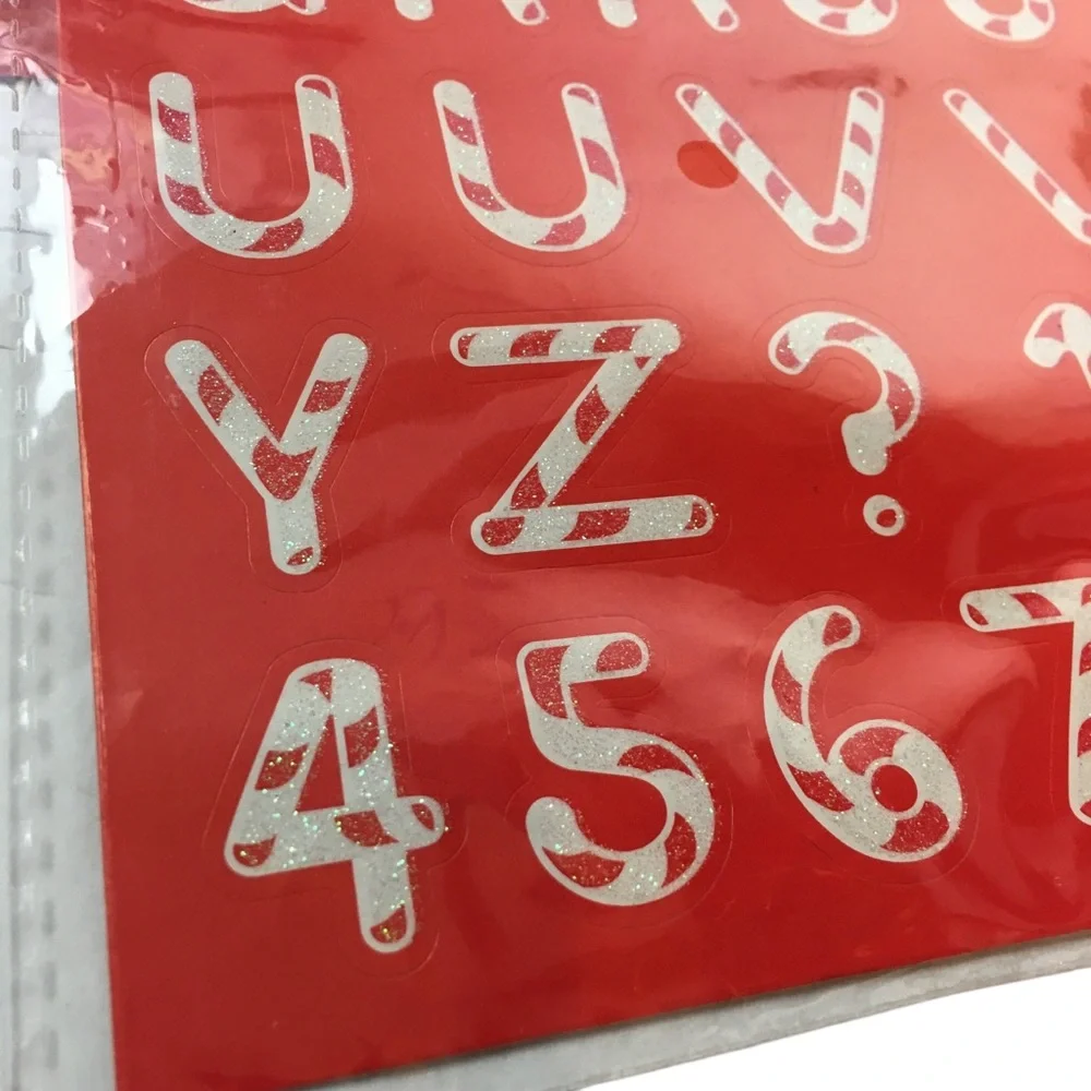 Alphabet Number Glitter Stickers Red Candy Cane Christmas 2 Sheets 104 Total NEW